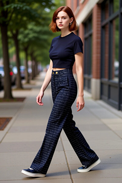 PayBuy Women's Tweed Patterned Flare Knitted Pants Functional Durable Quality Comfortable Aesthetic Stylish