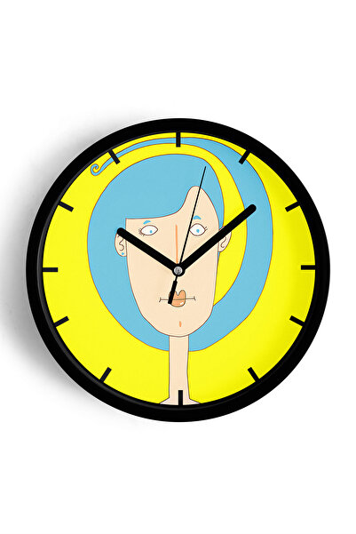 JHAAR Ceas de perete modern Blue Hair - 35cm - Carcasă neagră cu sticlă front...