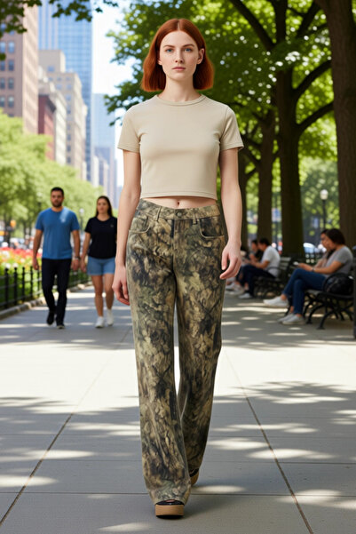 PayBuy Young Women's Patterned High Waist Wide Leg Jean Pants Functional Durable Quality Sports