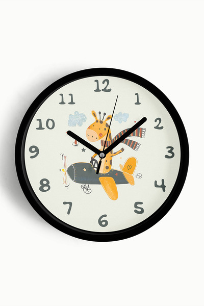 JHAAR Ceas de perete pentru camera copiilor cu girafa călărind un elicopter -...