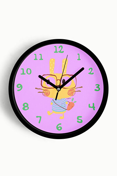 JHAAR ساعة حائط لغرفة الأطفال على شكل أرنب لطيف مع نظارات - 30 سم - هيكل أسود...