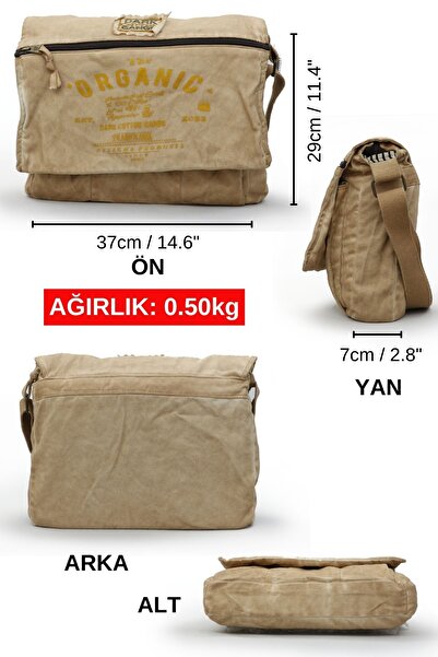DARK COTTON 8128 Casual Canvas Shoulder Messenger Camel Yellow 15.6” Laptop School Travel Daily Vintage Cotton Bag