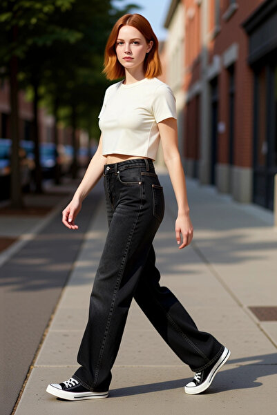 PayBuy Pantaloni de damă, antracit, vintage, spălați, cu picioare largi, func...