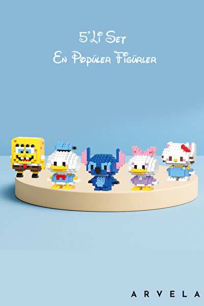 Arvela 5’li Mini Blok Figür Seti – SpongeBob, Donald, Stitch, Daisy ve Hello ...