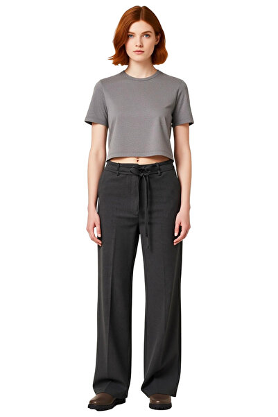 PayBuy Women's Anthracite Low Waist Lace-Up Wide Leg Pants Functional Durable Quality Comfortable