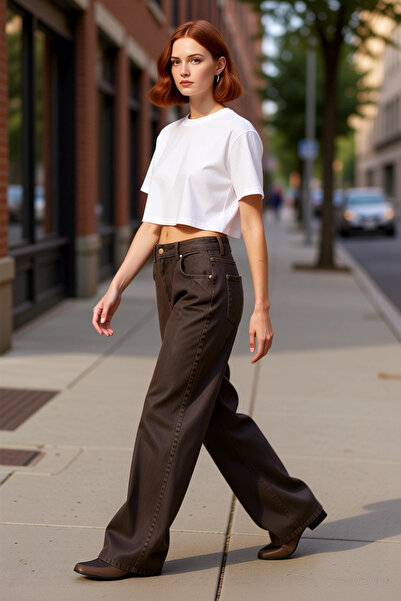 PayBuy Women's Leather-Look Wide Leg Jeans Functional Durable Quality Comfortable Modern