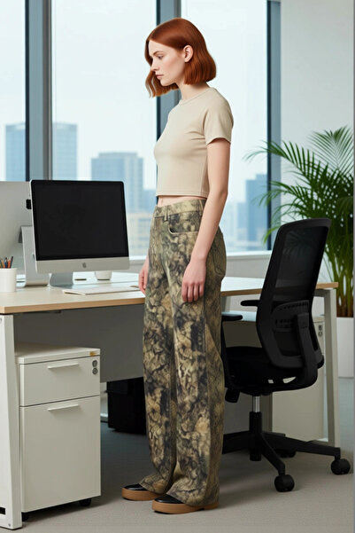 PayBuy Young Women's Patterned High Waist Wide Leg Jean Pants Functional Durable Quality Sports