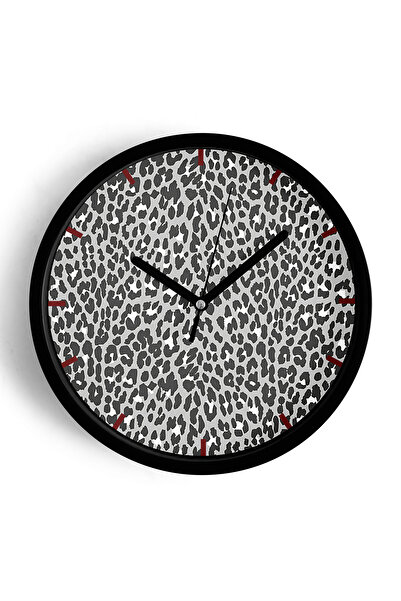 JHAAR ساعة حائط حديثة بنقشة الفهد - 30 سم - هيكل أسود مع زجاج أمامي - آلية صامتة