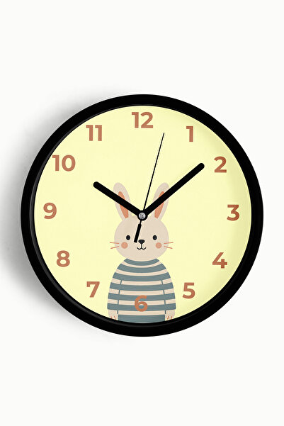 JHAAR ساعة حائط لغرفة الأطفال على شكل أرنب لطيف - 30 سم - هيكل أسود مع زجاج أ...