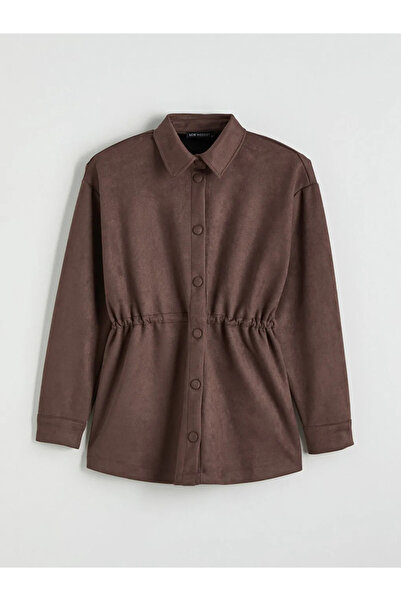 LC Waikiki Lcw Modest Brown Women's Suede Look Shirt Jacket