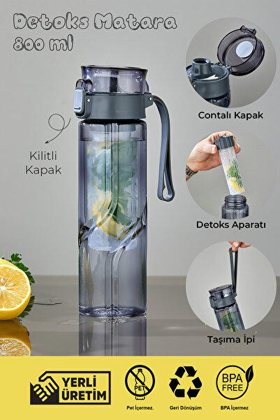 espashome 800 ml Detox Water Bottle – with Straw, Bpa-Free, Lockable and Leak-Proof Lid - Gray