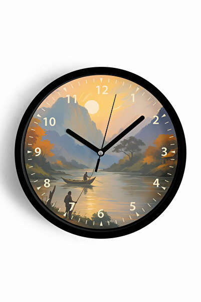 JHAAR Ceas de perete modern cu tematică peisaj natural - 42 cm - Carcasă neag...