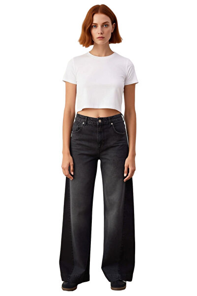 PayBuy Women's Anthracite High Waist Wide Leg Denim Trousers Functional Durable Quality Aesthetic