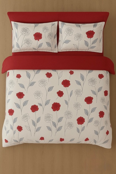 Casa Pucioasa Fine Cotton Bed Linen 6 Pieces - Casa Pucioasa, Red & Gray Roses Pattern