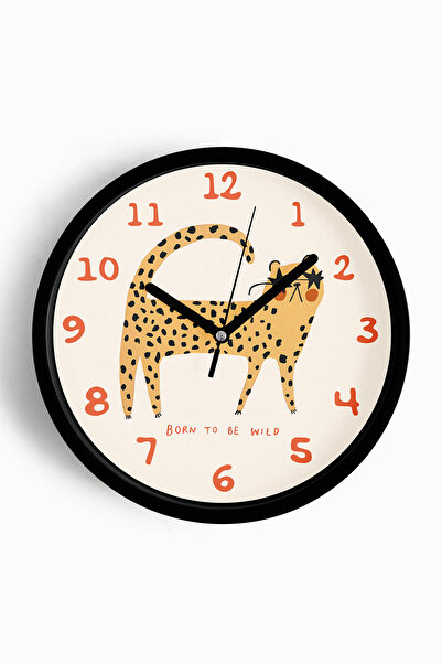 JHAAR Ceas de perete modern cu design cu leopard - 42cm - Carcasă neagră cu s...