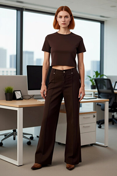 PayBuy Women's Wide Leg Ribbed Detailed Jeans Functional Durable Quality Comfortable Casual