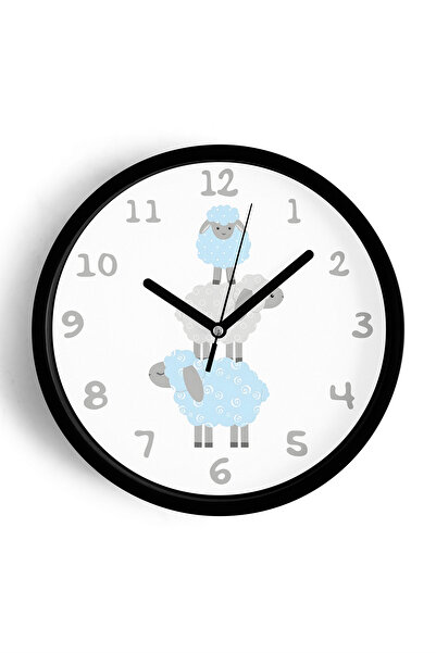 JHAAR Ceas de perete pentru camera copiilor Cute Lambs - 42cm - Carcasă neagr...