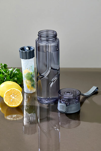 espashome 800 ml Detox Water Bottle – with Straw, Bpa-Free, Lockable and Leak-Proof Lid - Gray