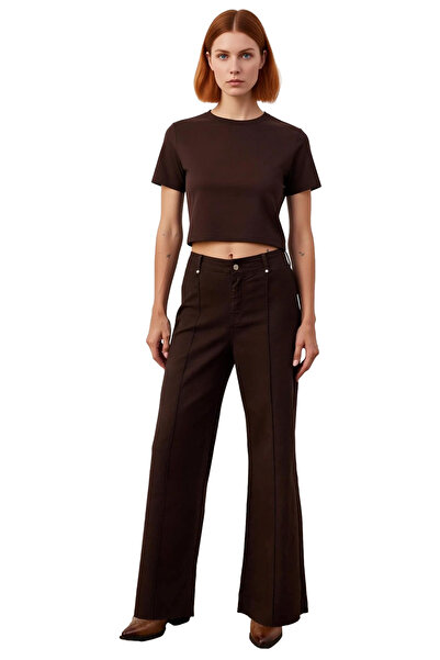 PayBuy Women's Wide Leg Ribbed Detailed Jeans Functional Durable Quality Comfortable Casual