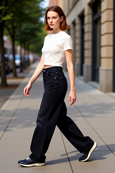 PayBuy Women's Open Wide Leg Denim Pants Functional Durable Quality Comfortable Aesthetic Casual