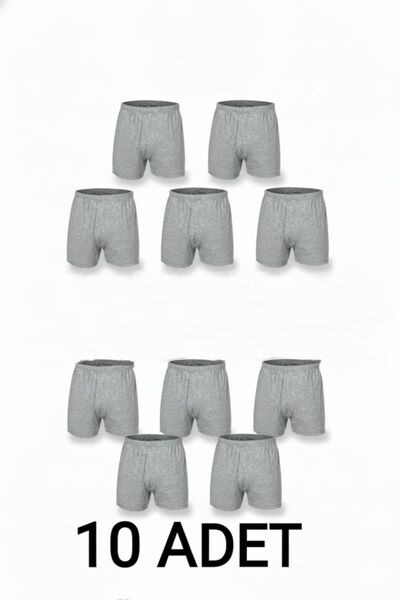 enmodaiçgiyim 10 Pieces Gray 100% Cotton Comfortable Cut Men's Long Underwear Boxer