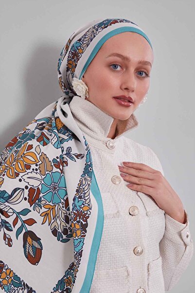 Levidor Turquoise flower leaf pattern aura scarf