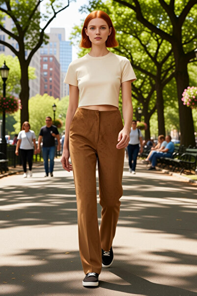 PayBuy Women's Faux Suede Flare Cut Pants Functional Durable Quality Comfortable Aesthetic Casual