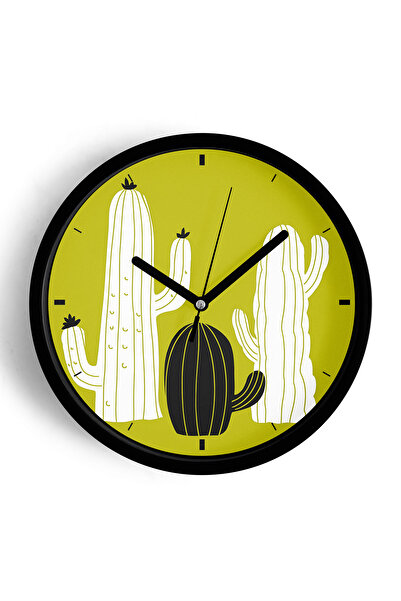 JHAAR ساعة حائط عصرية على شكل صبار - 30 سم - هيكل أسود مع زجاج أمامي - آلية ص...