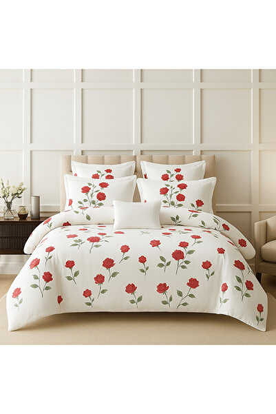 Casa Pucioasa Bed Linen 6 Pieces - High Class Extra Fine Cotton, Roses White Model,