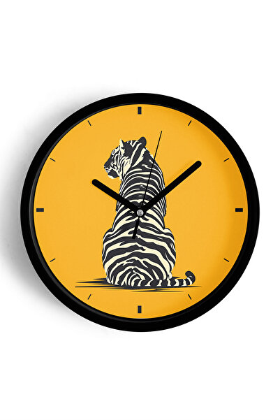 JHAAR Ceas de perete modern cu design abstract Tigru - 42cm - Carcasă neagră ...