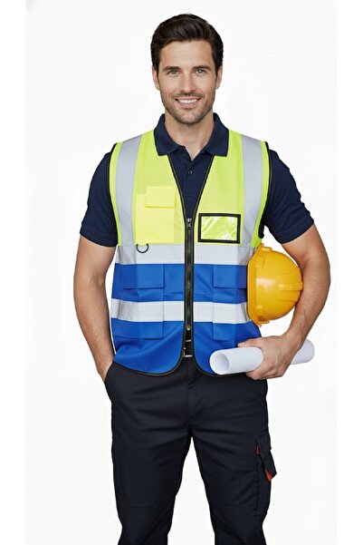Generic High-quality safety vest for engineers, compliant with EN 20471 specifications, multi-pocket, 360-degree high-visibility reflective.