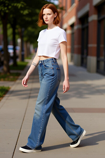 PayBuy Pantaloni de damă cu picioare largi talie înaltă din denim Funcțional ...