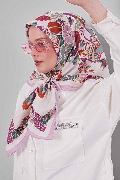 Levidor Pink Flower Leaf Pattern Aura Scarf