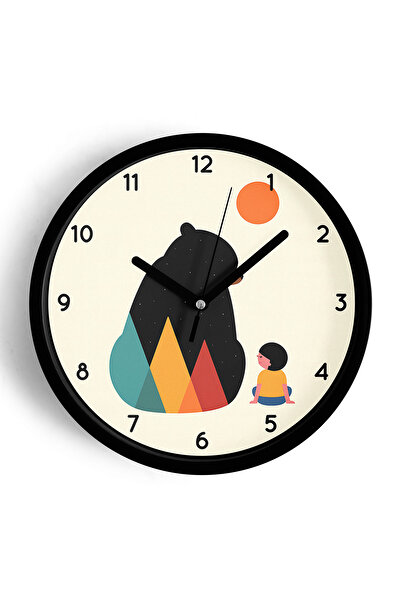 JHAAR ساعة حائط لغرفة الأطفال مع دمية دب - 30 سم - هيكل أسود مع واجهة زجاجية ...