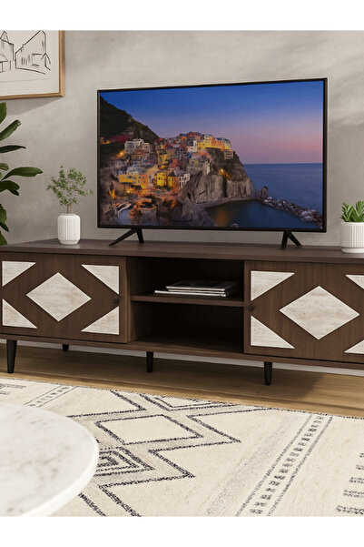 Bec4 Modern TV stand (160 cm) - Design with drawers and geometric pattern