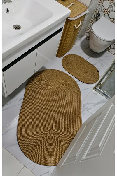 Halise Home Jute Wicker Large Size 2-Piece Bath Mat Set, 70X120 / 40X60 Bath Set
