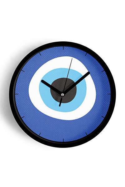 JHAAR Ceas de perete modern cu design Nazar Boncuğu - 25cm - Carcasă neagră c...