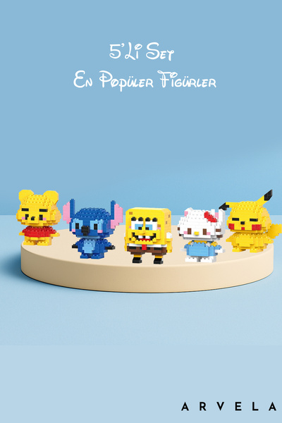 Arvela 5’li Mini Blok Figür Seti – Winnie, Stitch, SpongeBob, Hello Kitty ve ...