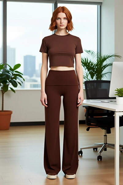 PayBuy Women's Melange Wide Leg Pants with Folded Waist Functional Durable Quality Comfortable Stylish