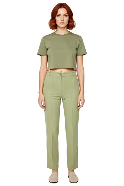 PayBuy Women's High Waist Straight Cut Ribbed Detailed Woven Trousers Functional Durable Quality Stylish