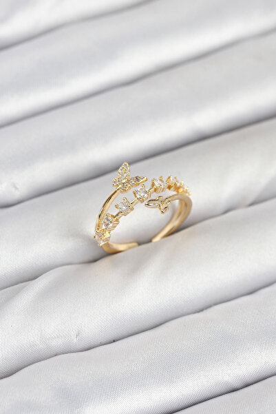Acousticworld Brass Gold Color Zircon Stone Butterfly Model Women's Ring