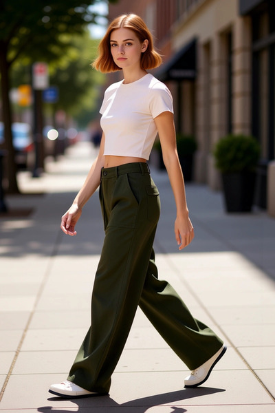 PayBuy Women's Khaki Gabardine Barrel Cut High Waist Trousers Functional Durable Quality Modern