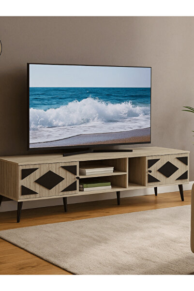 Bec4 Large plasma TV stand (200 cm) - integrated storage unit and geometric pattern