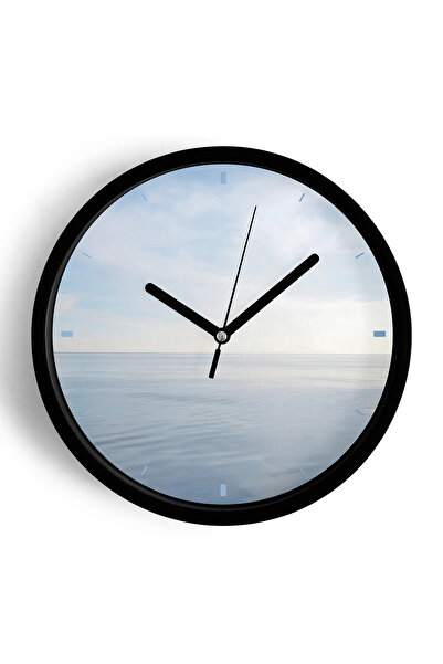 JHAAR ساعة حائط حديثة بمنظر بحري - 25 سم - هيكل أسود مع زجاج أمامي - آلية صامتة
