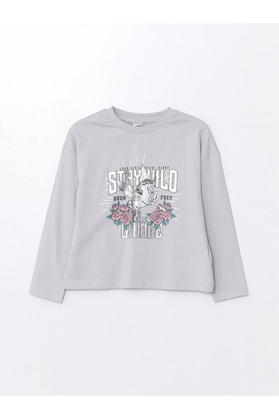 LC Waikiki LCW Girl - Crew Neck Printed Long Sleeve T-Shirt