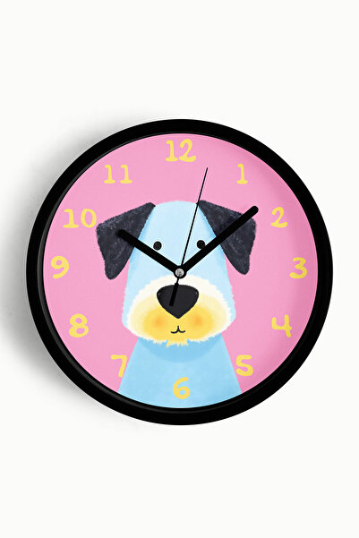 JHAAR ساعة حائط لغرفة الأطفال على شكل كلب لطيف - 25 سم - هيكل أسود مع واجهة ز...