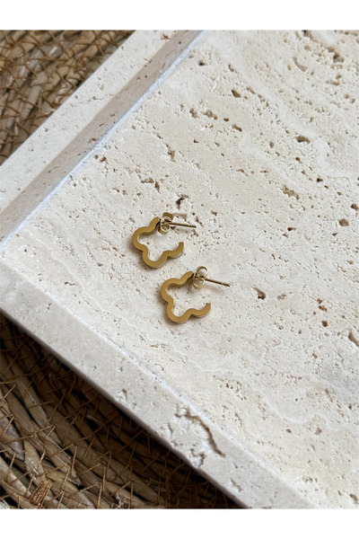 FIERA JEWELRY أقراط نسائية من الفولاذ بلون ذهبي على شكل زهرة