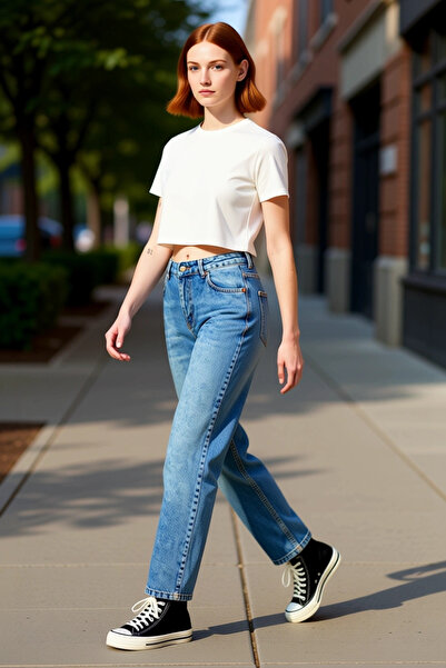 PayBuy Pantaloni de damă Light talie înaltă Straight croială Denim Funcțional...