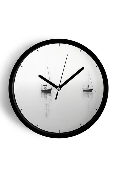 JHAAR Ceas de perete modern Sailing - 25cm - Carcasă neagră cu sticlă frontal...