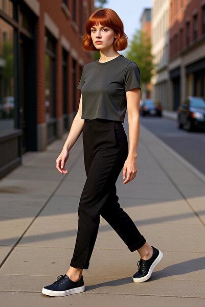 PayBuy Дамски тъмнокафяви панталони с кройка тип „морков“, функционални, издр...